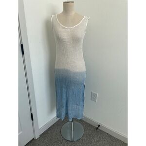 PQ Alana Silk Mesh Maxi Dress Swim Cover Womens M/L White Blue Dip Dye Mermaid